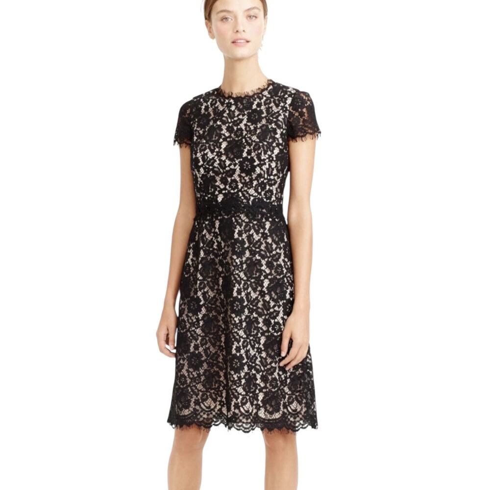 J. Crew Collection Women's Lace Overlay A-Line Dress Black Size 4 Short Sleeve